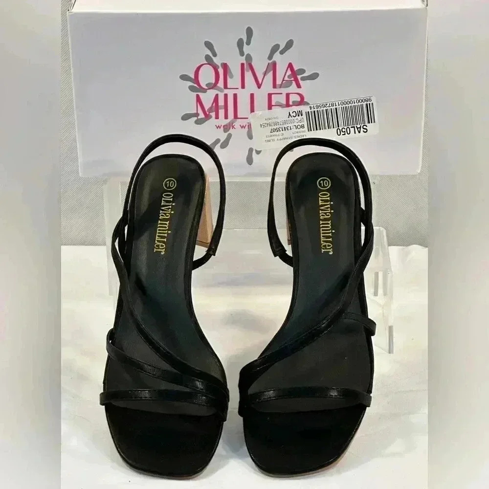 Olivia Miller Black Strappy Slingback Sandals size 10